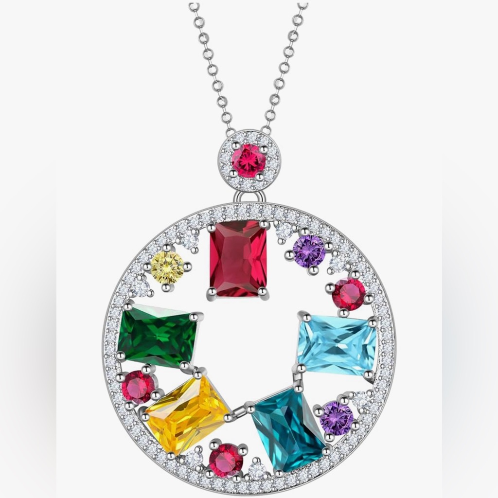 Upscale Neiman Marcus Silver White Gold Dip Gemstone Circle Necklace